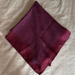 Charvet Vintage Mens Printed Silk Pocket Square. Burgundy/Blue.